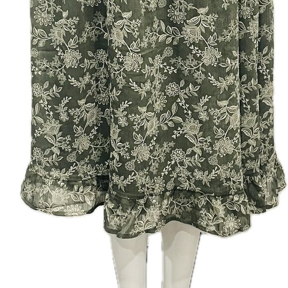 TRIXXI Green Floral Smocked Long Sleeve Midi Dress Square Neck Cottagecore M - Picture 5 of 11